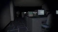 anime girl and muscular man in dark office