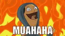 Evil Laughing Character in Flames