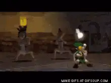 Link dances with fairy in dungeon