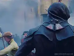 Assassin's Creed character with rose in mouth
