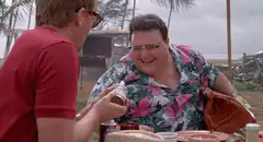 Fat guy eating shrimp