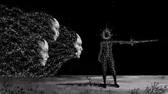 Starman facing giant faces