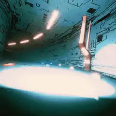 First person view running through a futuristic corridor
