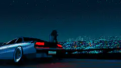 Cyberpunk girl by car at night