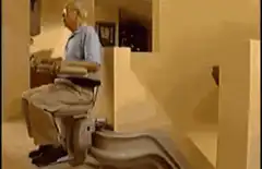 Old man on stairlift vs creepy crawling woman