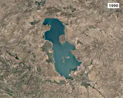 Aral Sea shrinking 1990 to 2024