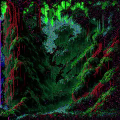 glitchy green forest with red drips