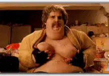 Fat man squeezing his chest