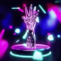 Crystal hand rotating on platform