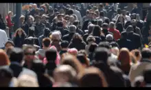 Crowd of people walking