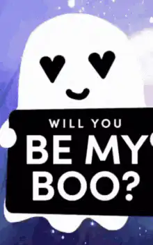 Ghost holding Will You Be My Boo sign