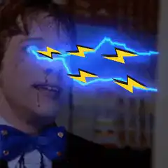 Blindfolded guy with lightning bolts