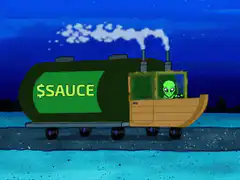 Alien driving a sauce train