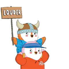 Penguin with Viking Helmet Holding Louder Sign