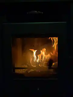 fire burning in a wood stove