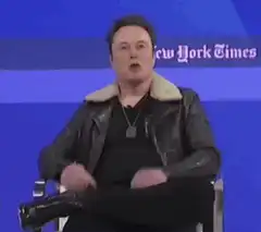 Elon Musk gesturing at New York Times event