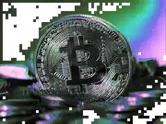 shiny bitcoin coin with circuit pattern