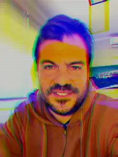 Man with glitchy color distortion