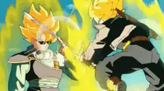 Golden Frieza and Goku clash swords