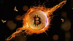 Bitcoin coin with lightning and butterflies