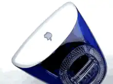 Blue iMac G3 rotating