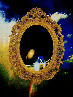 Ornate mirror with galaxy reflection