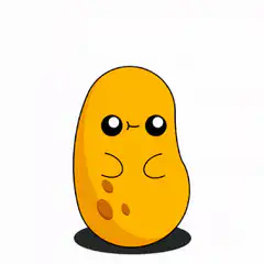 Cute potato character with guns and money