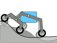 Cartoon robot walking over hills