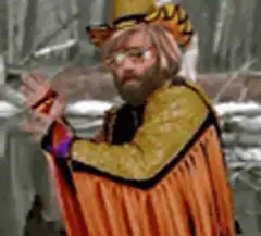 Bearded man in yellow outfit and flower sunglasses
