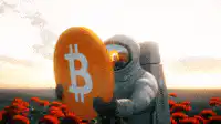 Astronaut holding a Bitcoin coin