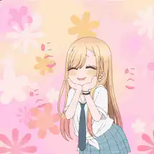 Anime girl blushing with flowers