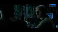 Morpheus in the Matrix with green code screens