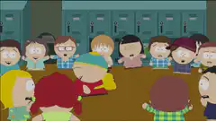 South Park kids dancing in school hallway