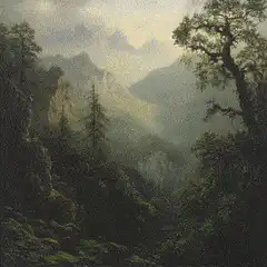 Misty Mountain Forest Painting