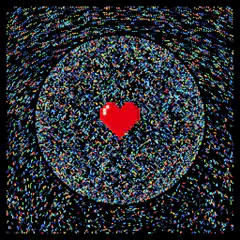 Red heart on TV static