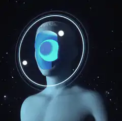 Blue glowing face in space