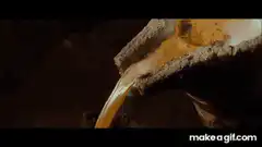 Molten gold pours on soldiers