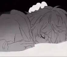 anime character sleeping with steam