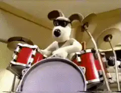 Gromit playing drums