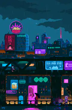 pixel art cyberpunk city rain