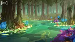 Green slime splashing in swamp