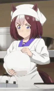 Anime girl kneading dough in kitchen