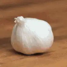 Hand smashes garlic bulb