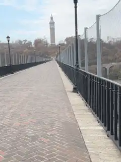 Bridge walkway with clock tower