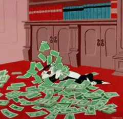 Tuxedo Cat and Calico Cat rolling in money