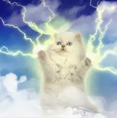 Glowing cat summoning lightning
