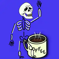 Skeleton drinking coffee