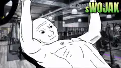 Muscular Wojak working out in gym