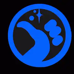 Blue hand logo with light flare