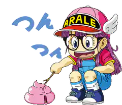 Arale poking a pink poop